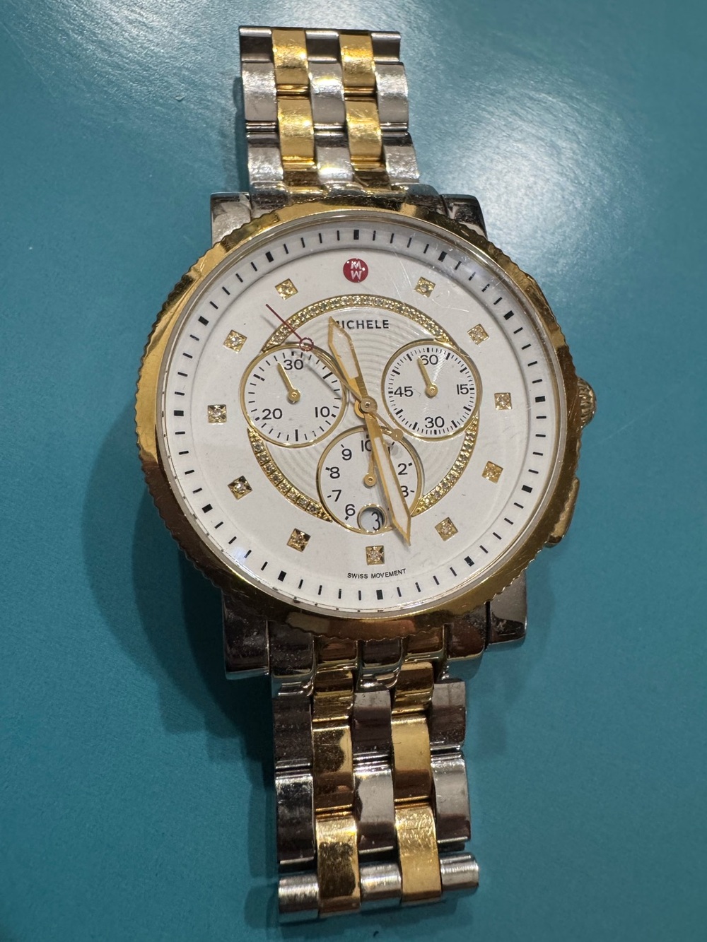 Michele Gold and Silver Two-Tone 42mm Chronograph Watch